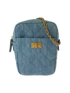 Chanel 2.55 Quilted Blue Gold Denim Shoulder Bag Pochette